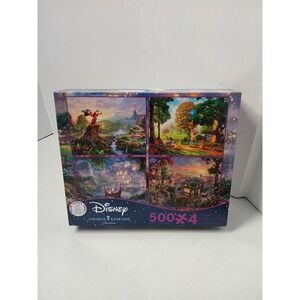 4 Pack Thomas Kinkade Disney Jigsaw Puzzles 500 Pieces Fantasia, Tangled, Etc.